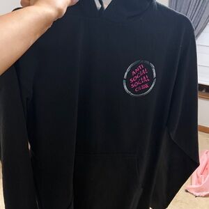 Anti Social Social Club Black Hoodie with Pink Logo